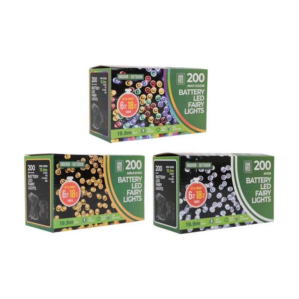 2x 200pc Home Brite Battery Operated Outdoor LED Fairy String Lights Assorted