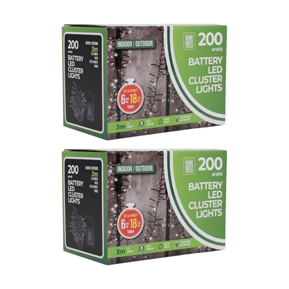 2x 200pc Home Brite Battery Operated LED Cluster String Lights Assorted