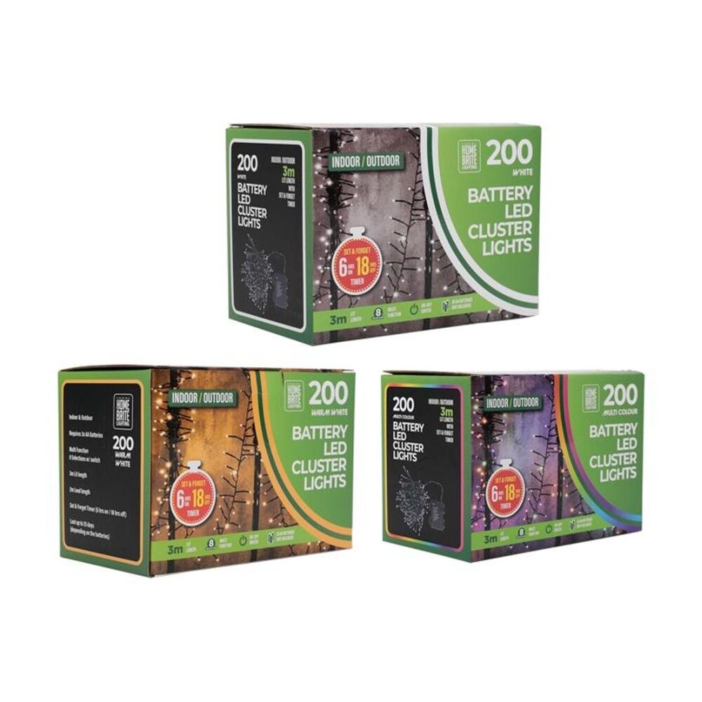 2x 200pc Home Brite Battery Operated LED Cluster String Lights Assorted