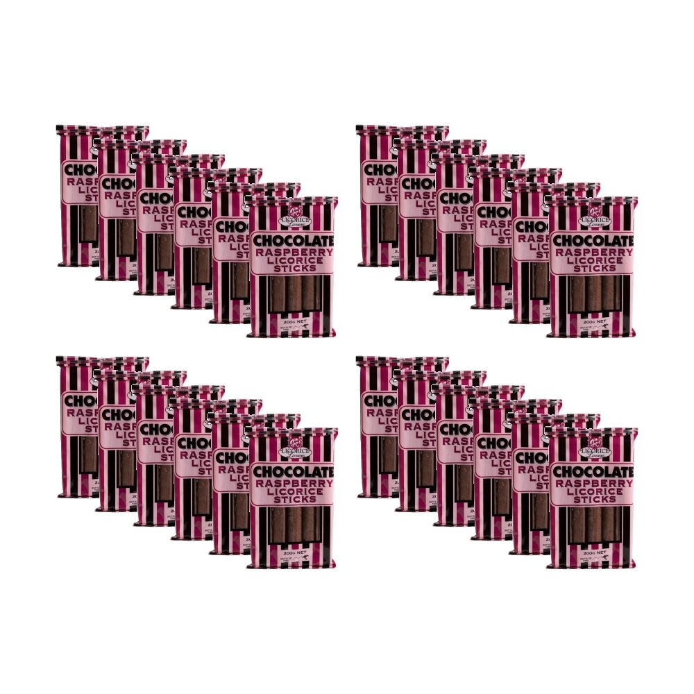 24PK Licorice Lovers Chocolate Raspberry Liquorice Sticks Confectionary 200g