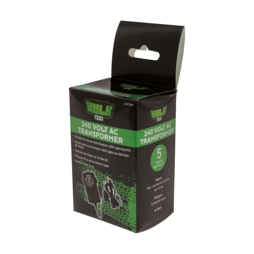 Hulk 4X4 240 Volt AC To 12V 3A Transformer Power Adapter Black