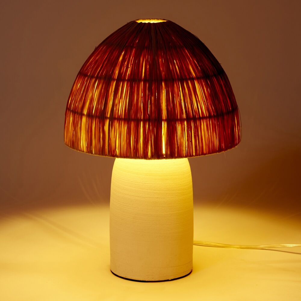 E Style Aiyana Table Lamp Terracotta Base Raffia Shade Natural White 27x27x40cm