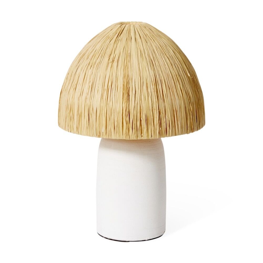 E Style Aiyana Table Lamp Terracotta Base Raffia Shade Natural White 27x27x40cm
