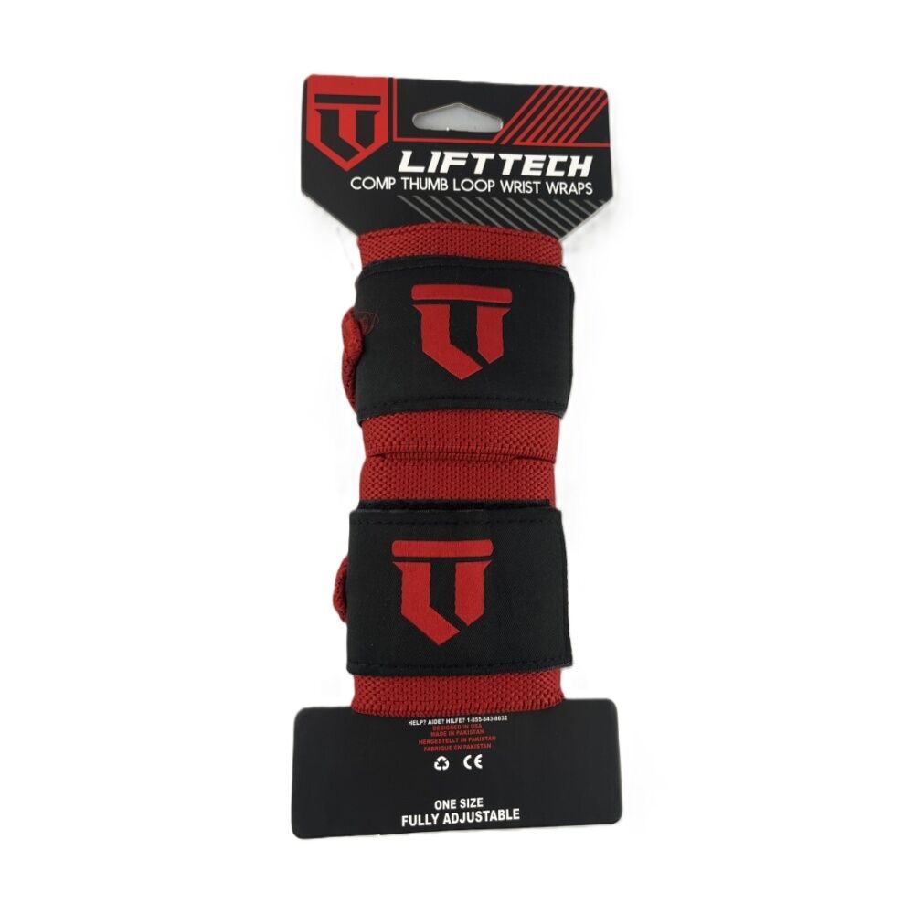 4x 2pc Lift-Tech Comp Elastic Support Wrist Wrap Red 18in W/ Thumb Loop