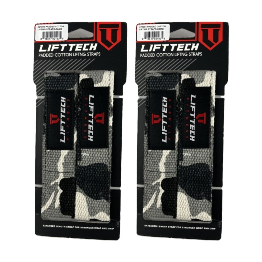 2x 2pc Lift-Tech Neo-Tech Padded Cotton Wrist Support Lifting Straps Camo 21.5in