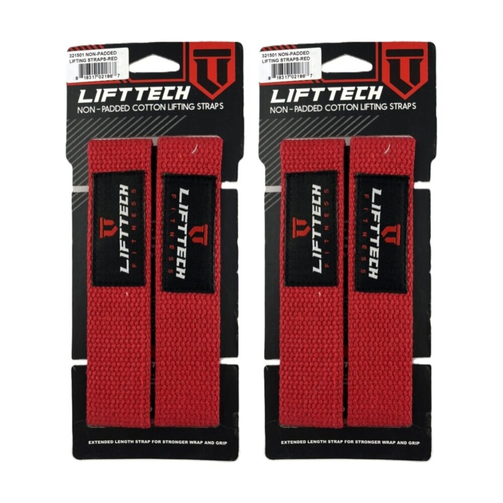 2x 2pc Lift-Tech Cotton Heavy Lifting Support Durable Grip Straps Red 21in