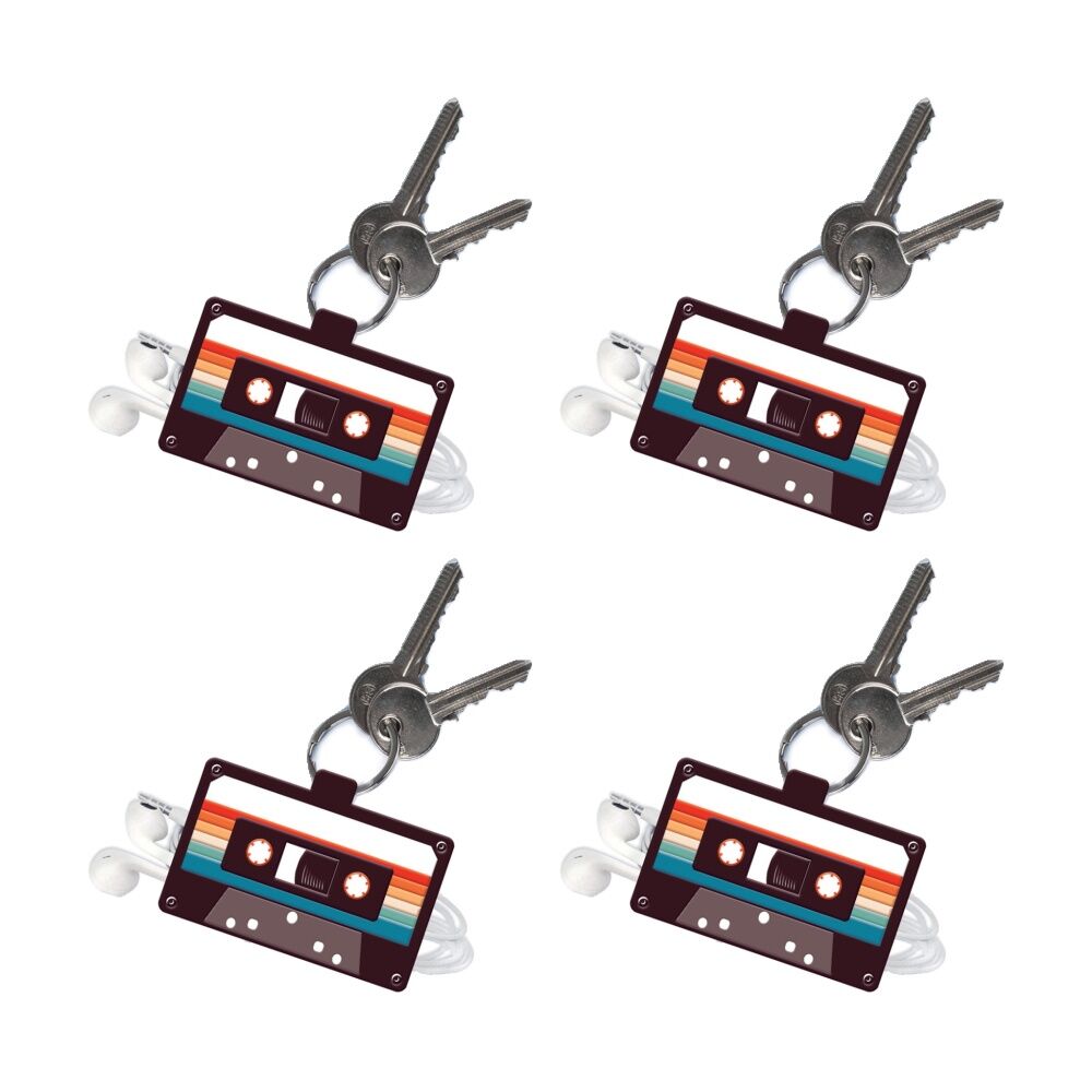 4x Mustard It's A Wrap Rewind Retro Cassette Cable Tidy Key Ring Multicolour