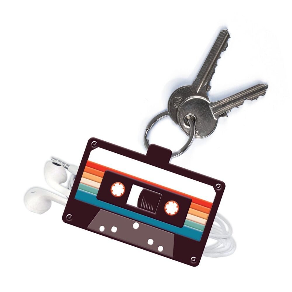 4x Mustard It's A Wrap Rewind Retro Cassette Cable Tidy Key Ring Multicolour