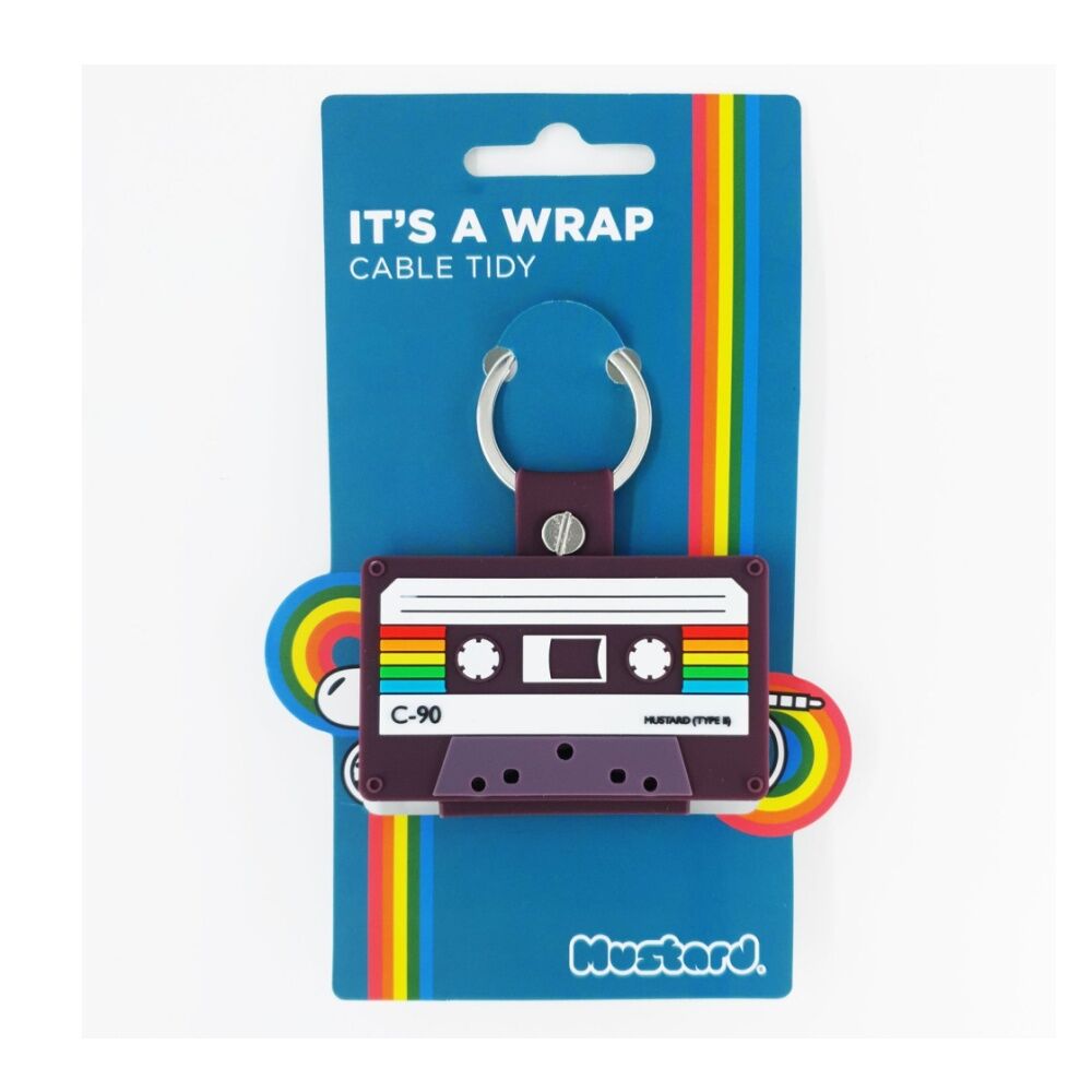 4x Mustard It's A Wrap Rewind Retro Cassette Cable Tidy Key Ring Multicolour