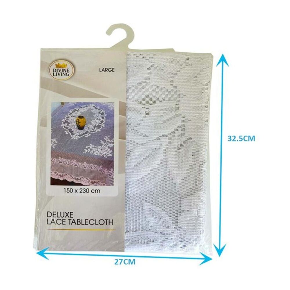 Divine Living Deluxe Lace Decorative Floral Design Tablecloth 150x230cm White