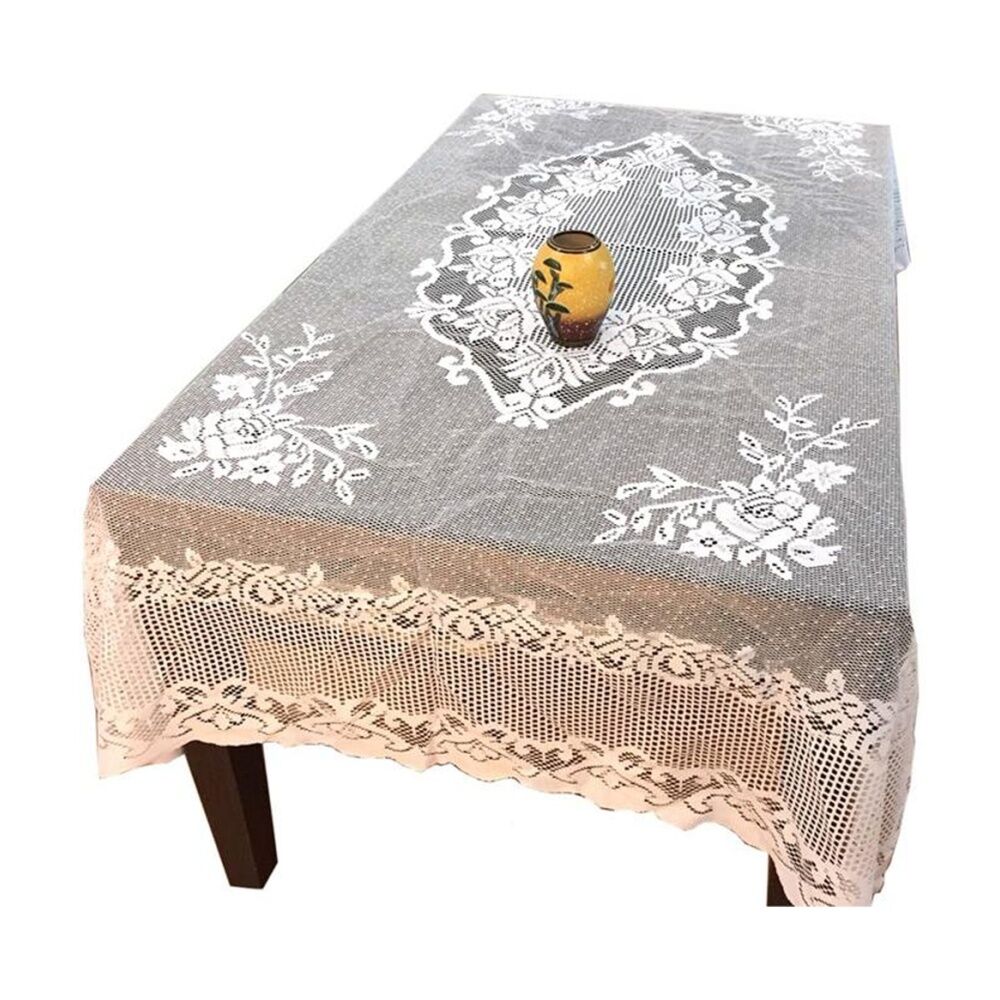 Divine Living Deluxe Lace Decorative Floral Design Tablecloth 150x230cm White