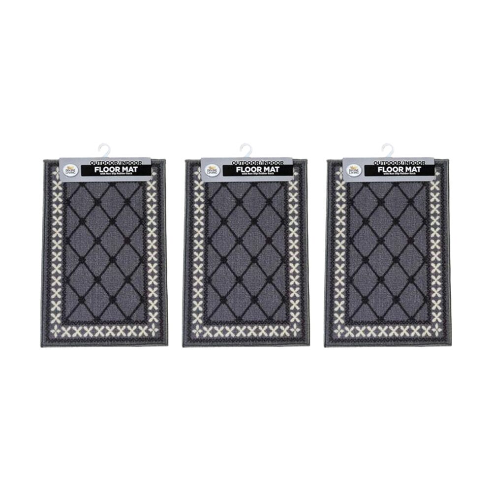 3PK Braz Outdoor Indoor Non Slip Latex Diamond Doormat 40x60cm Assorted