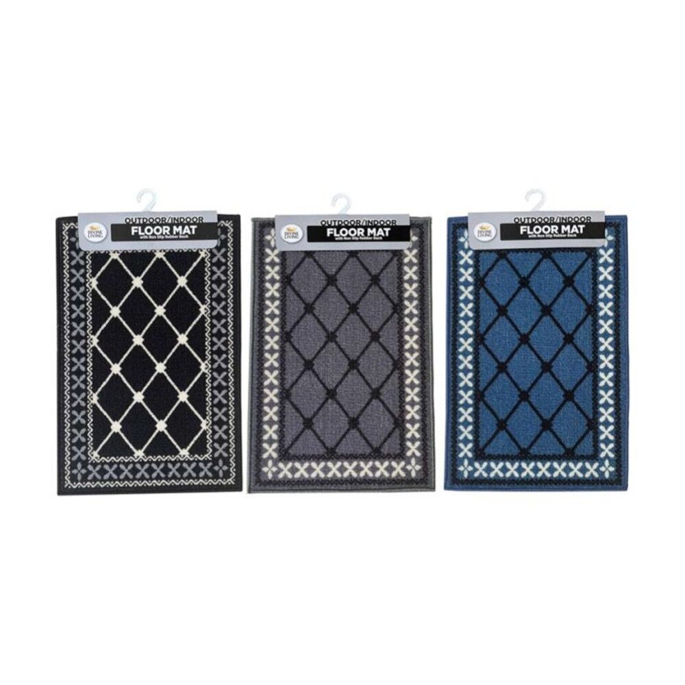 3PK Braz Outdoor Indoor Non Slip Latex Diamond Doormat 40x60cm Assorted