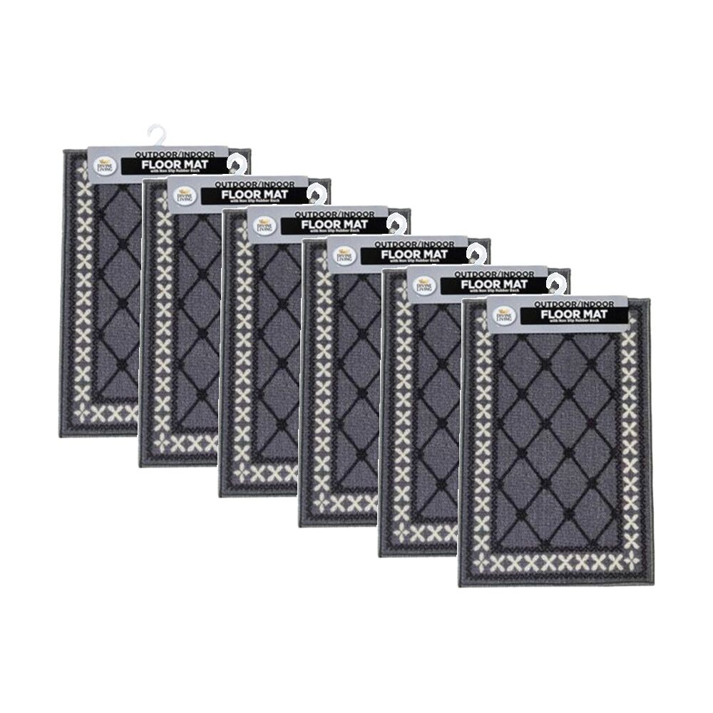 6PK Braz Outdoor Indoor Non Slip Latex Diamond Doormat 40x60cm Assorted