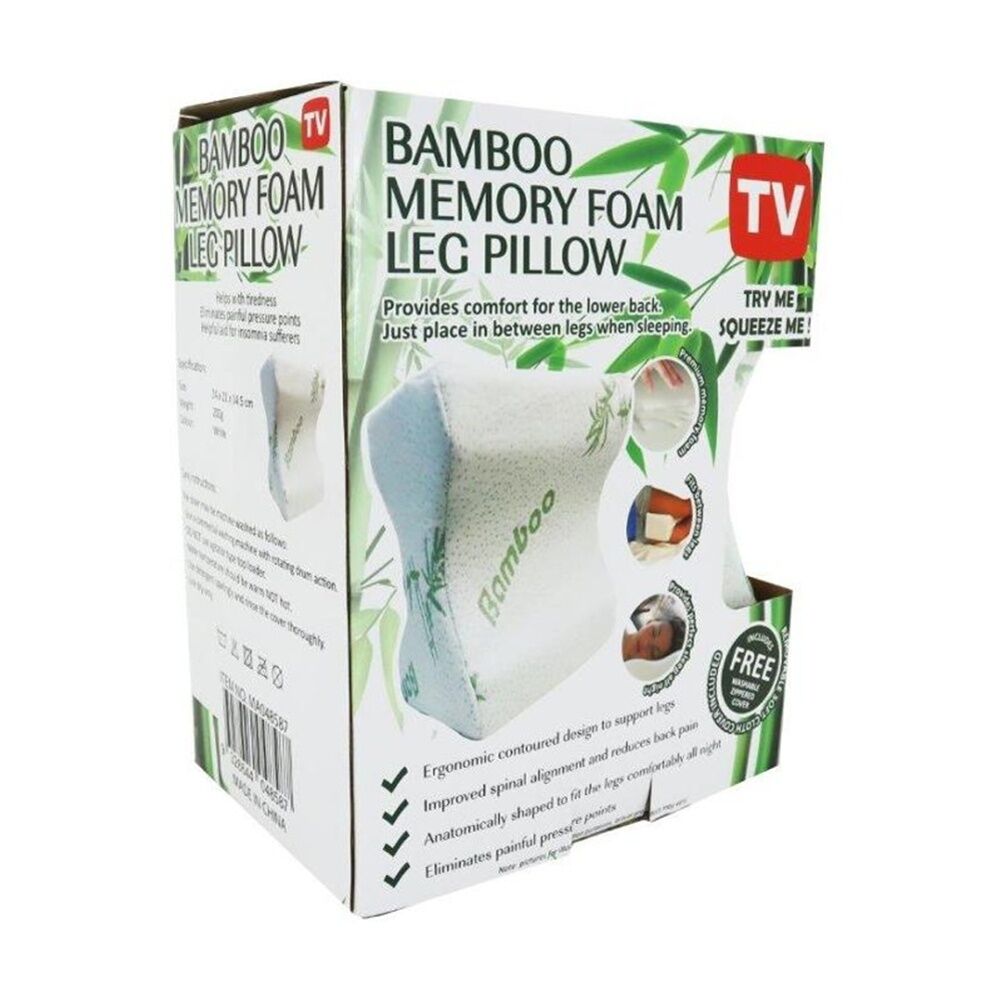 2PK Braz Bamboo Memory Foam Lower Back & Leg Support Sleeping Pillow White