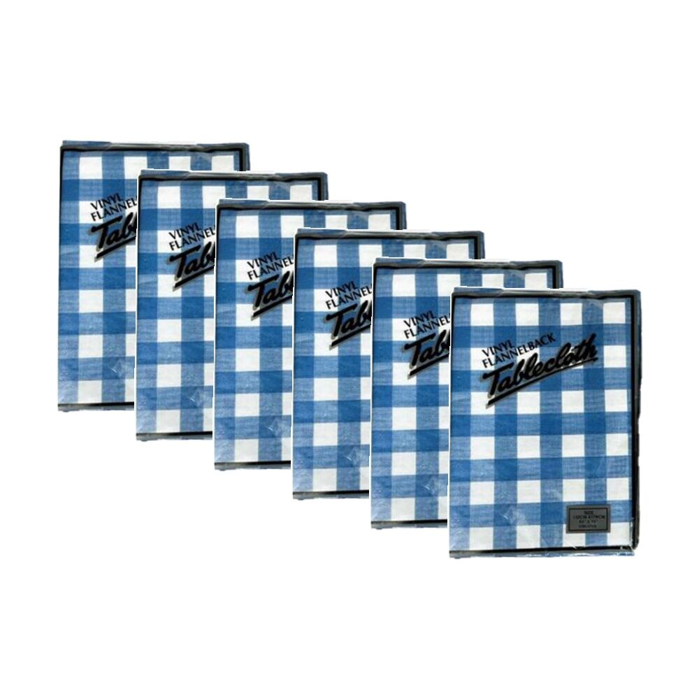 6PK Braz Vinyl Flannelback Checkered Tablecloth 132x178cm Assorted