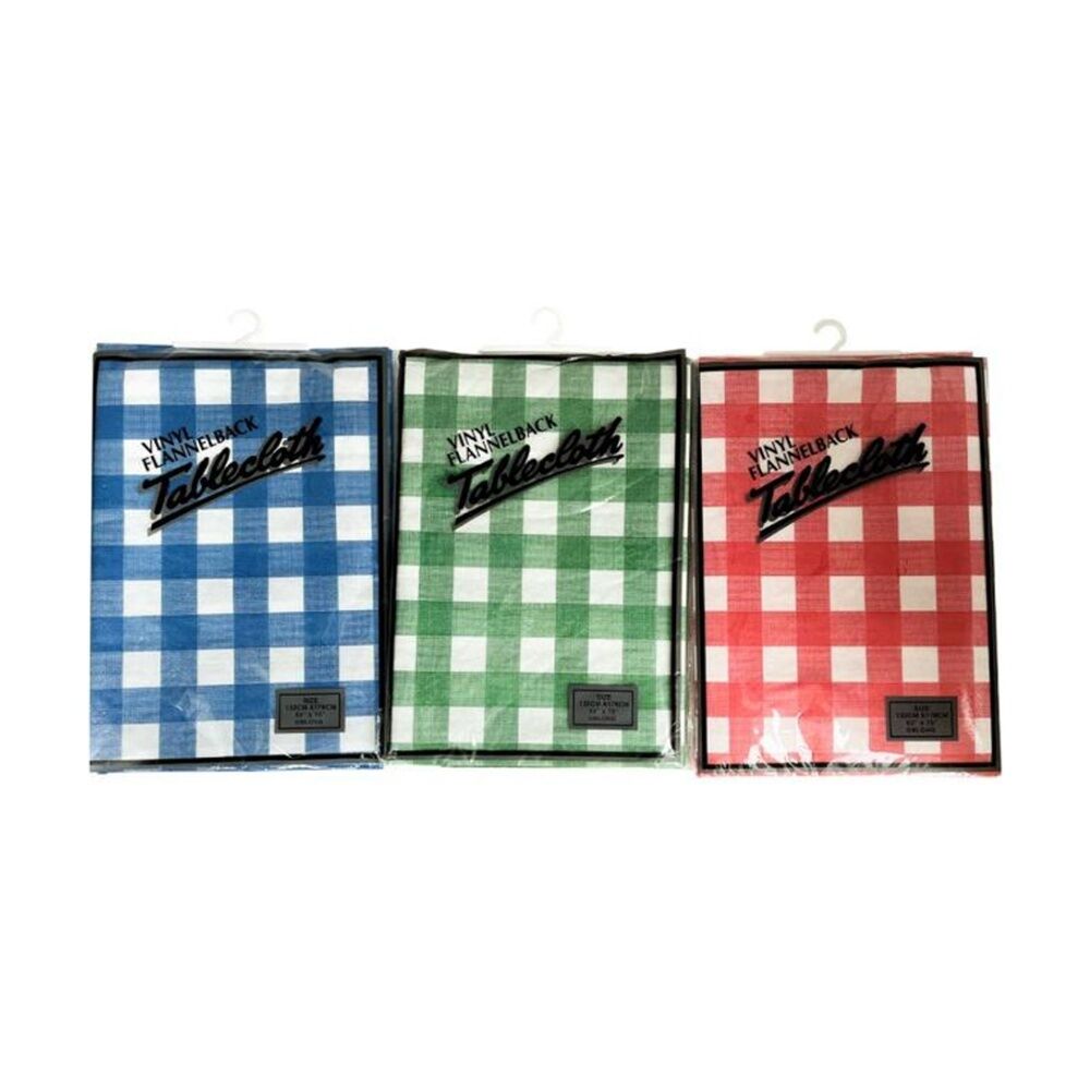 6PK Braz Vinyl Flannelback Checkered Tablecloth 132x178cm Assorted