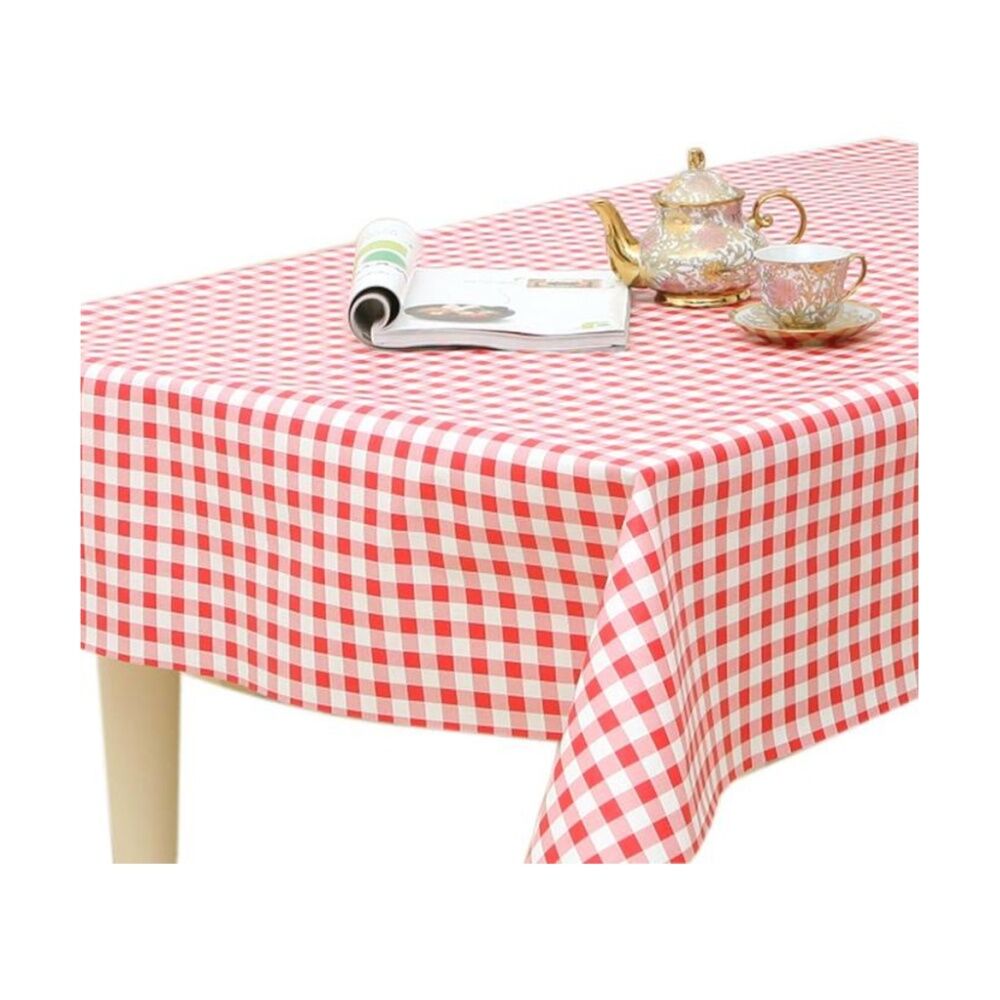 6PK Braz Vinyl Flannelback Checkered Tablecloth 132x178cm Assorted