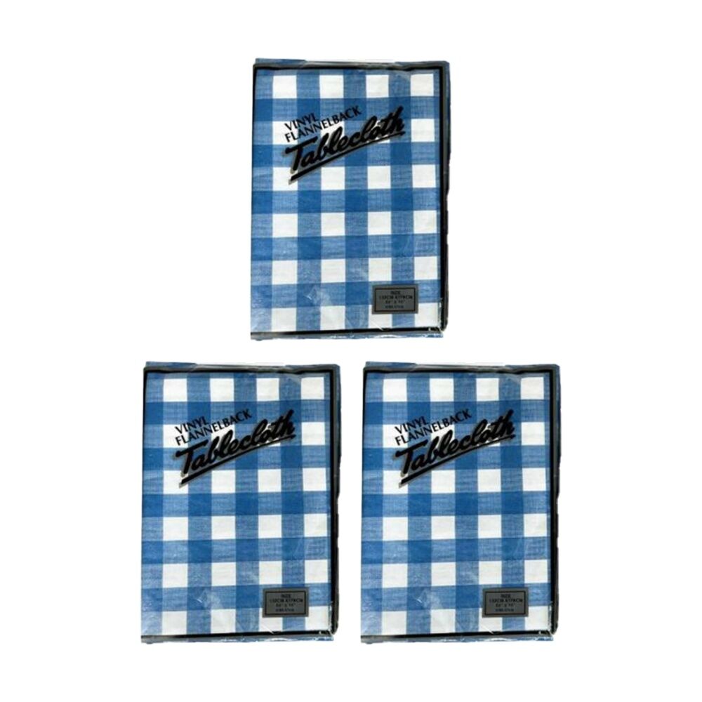 3PK Braz Vinyl Flannelback Checkered Tablecloth 152x228cm Assorted