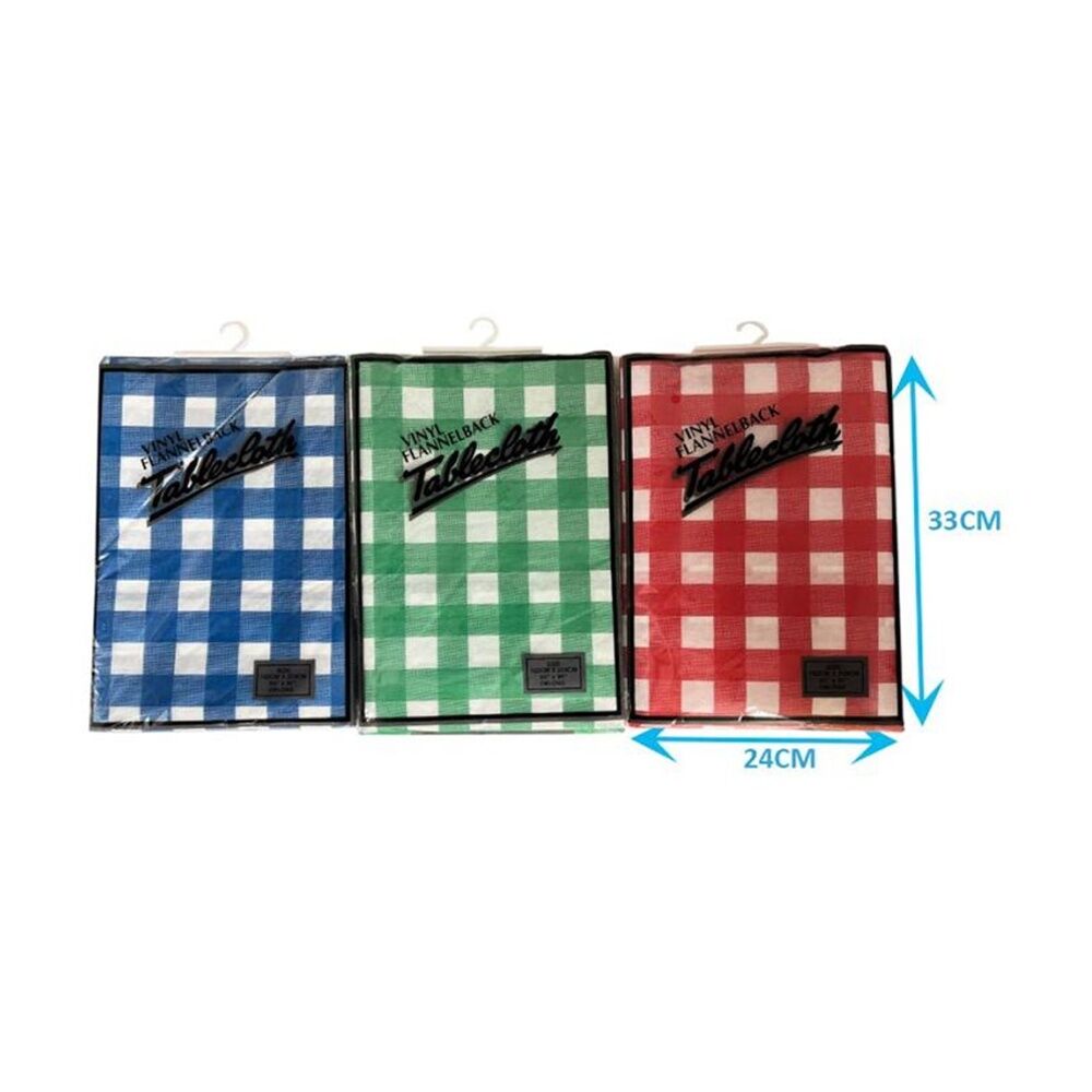 3PK Braz Vinyl Flannelback Checkered Tablecloth 152x228cm Assorted