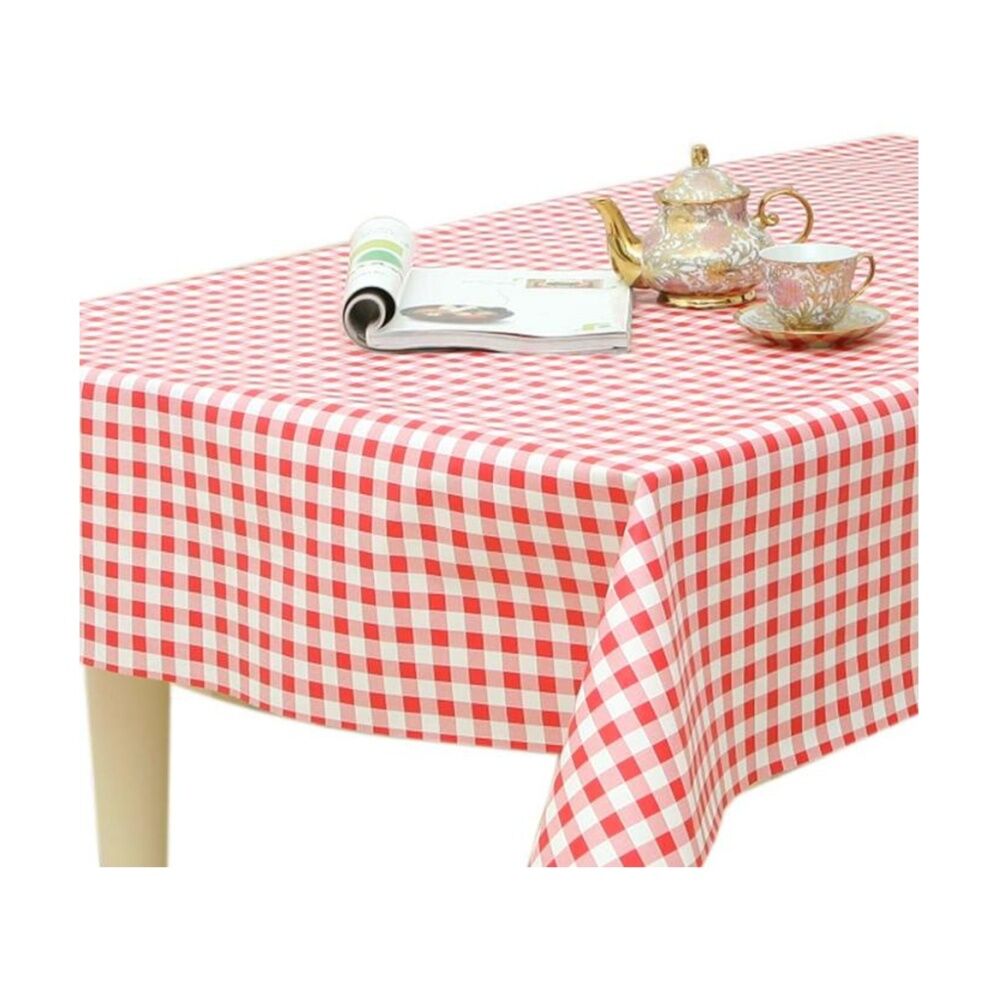 6PK Braz Vinyl Flannelback Checkered Tablecloth 152x228cm Assorted