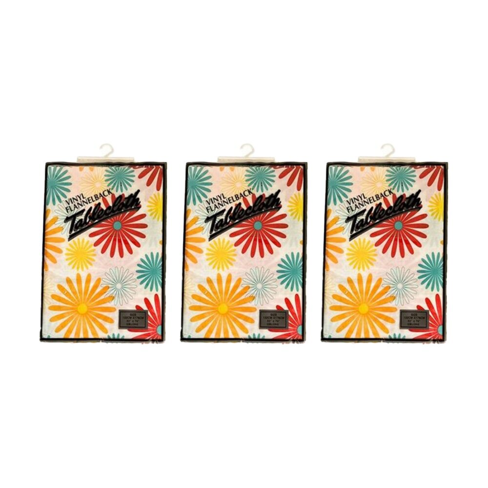 3PK Braz Vinyl Flannelback Floral Print Tablecloth 132x178cm Assorted