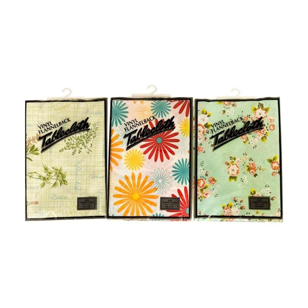 3PK Braz Vinyl Flannelback Floral Print Tablecloth 132x178cm Assorted