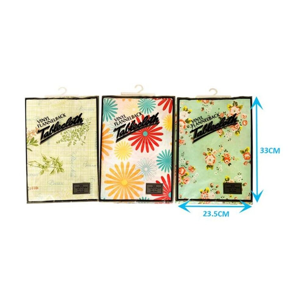 3PK Braz Vinyl Flannelback Floral Print Tablecloth 132x178cm Assorted