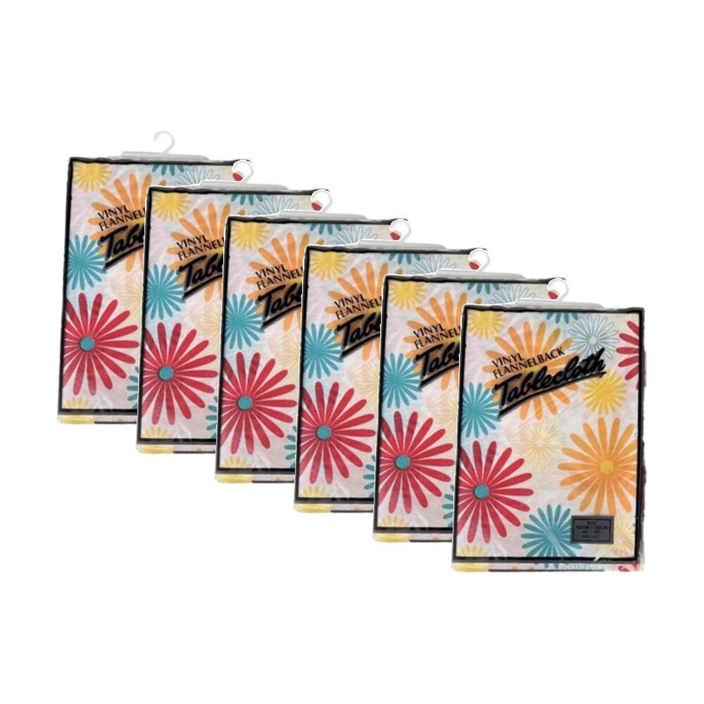 6PK Braz Vinyl Flannelback Floral Print Tablecloth 152x228cm Assorted