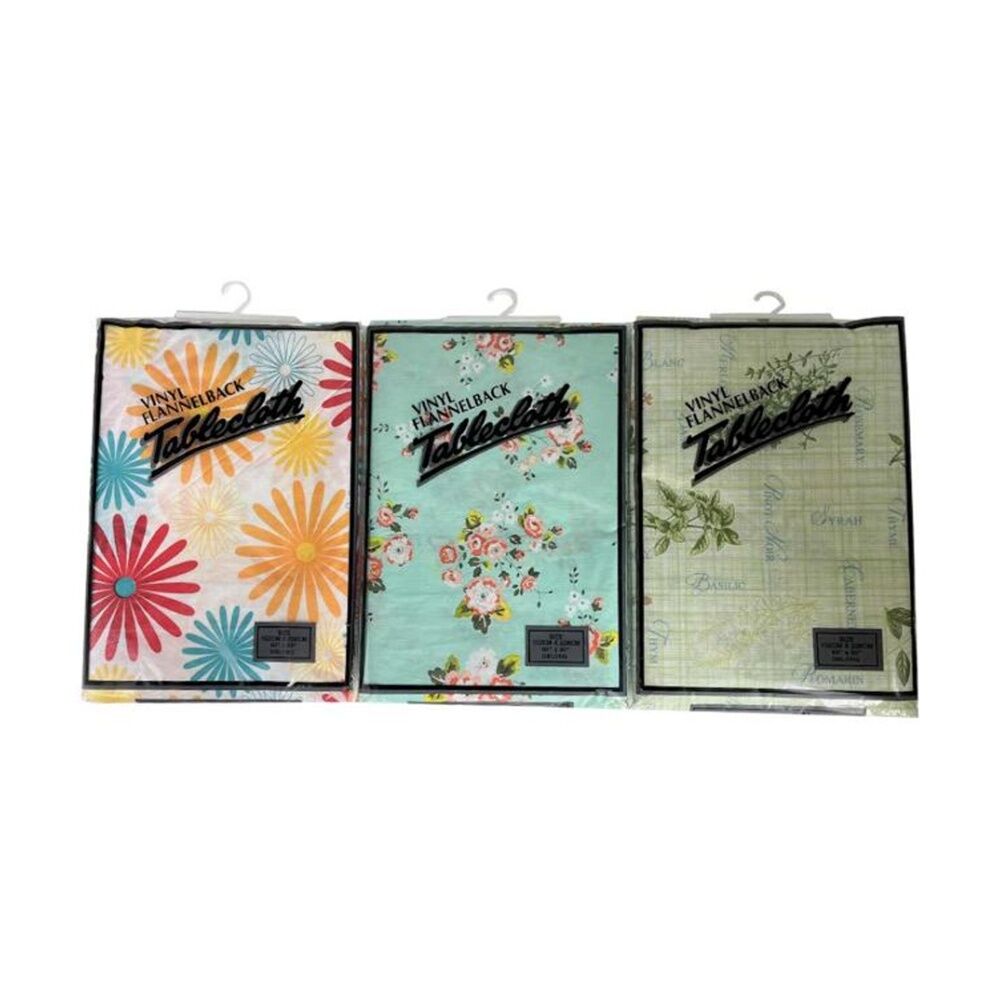6PK Braz Vinyl Flannelback Floral Print Tablecloth 152x228cm Assorted