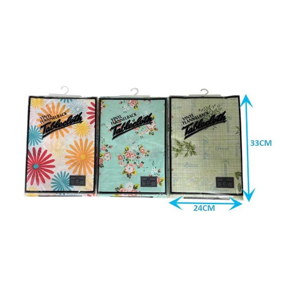 6PK Braz Vinyl Flannelback Floral Print Tablecloth 152x228cm Assorted
