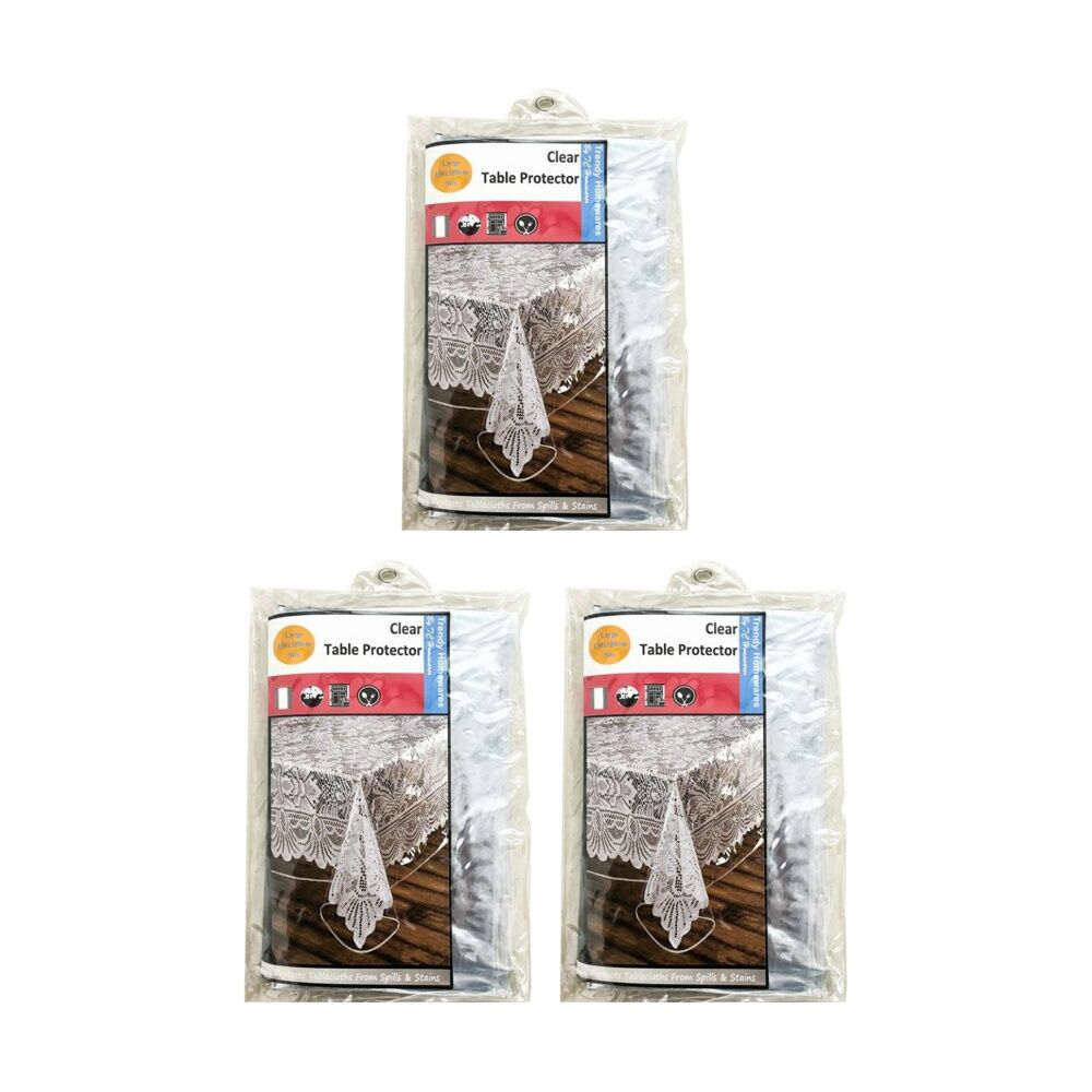 3PK Braz PVC Dining Table Cover Spill & Stain Protector 130x180cm Clear