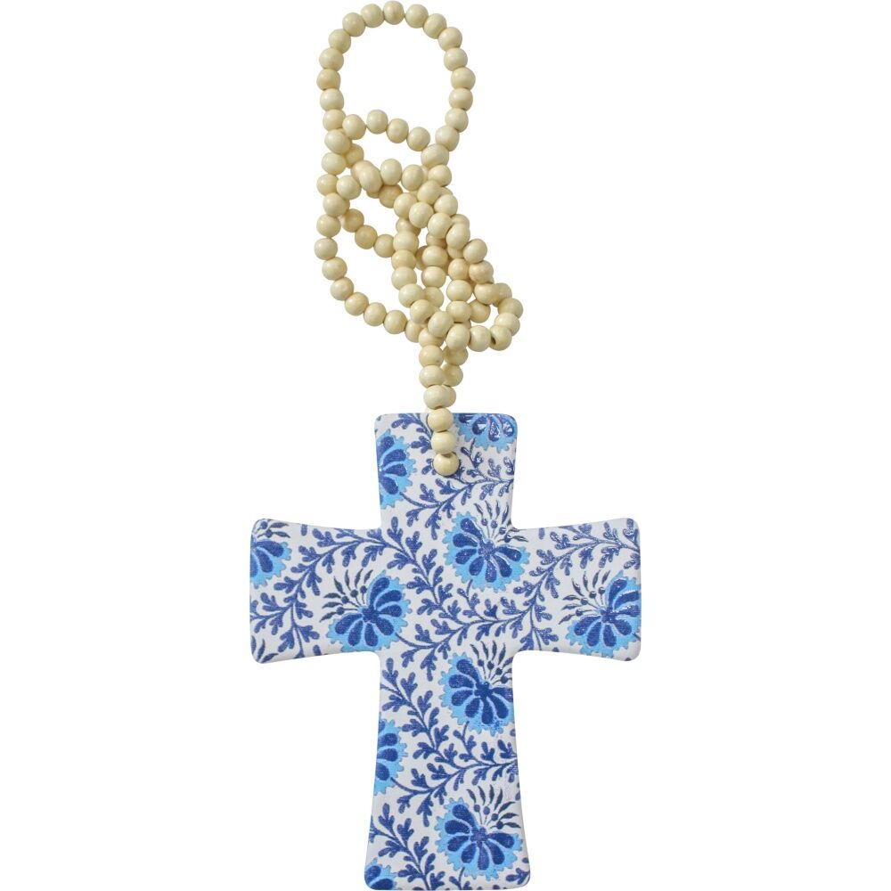 2PK LVD Blue Cintzy Cross Home & Living Decor W/ Beads 12x14x.05cm