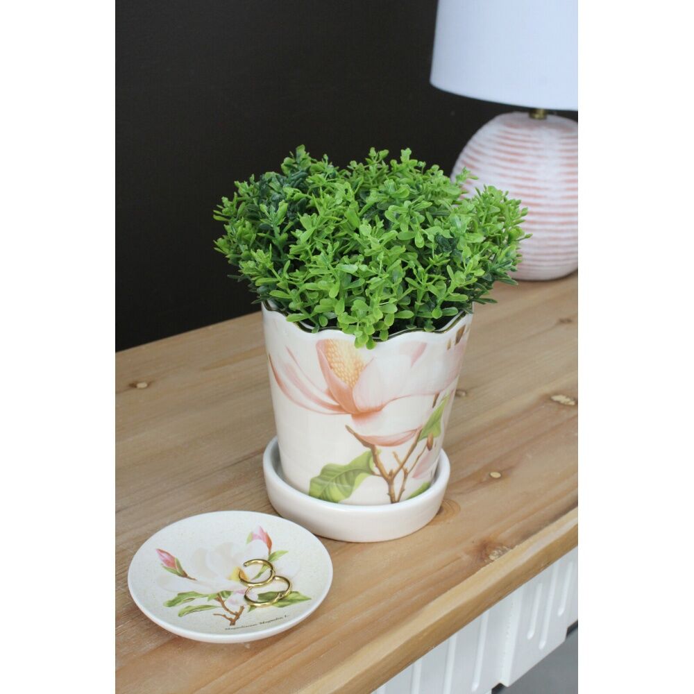 4PK LVD Magnolia Flower Ceramic Kitchen Trinket Tray Gift Dish 10cm