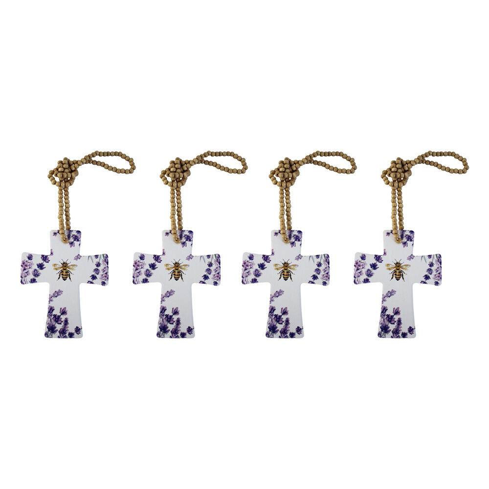 4PK LVD Bee Cross Home & Living Decor W/ Beads Multicolour 12x14.5cm