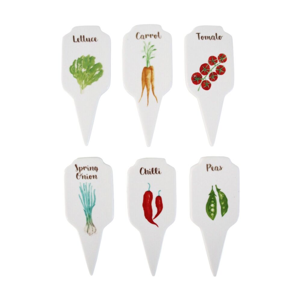 6pc LVD Ceramic Vegetable Garden Stakes Set W/ Illustrations 13x5.5cm