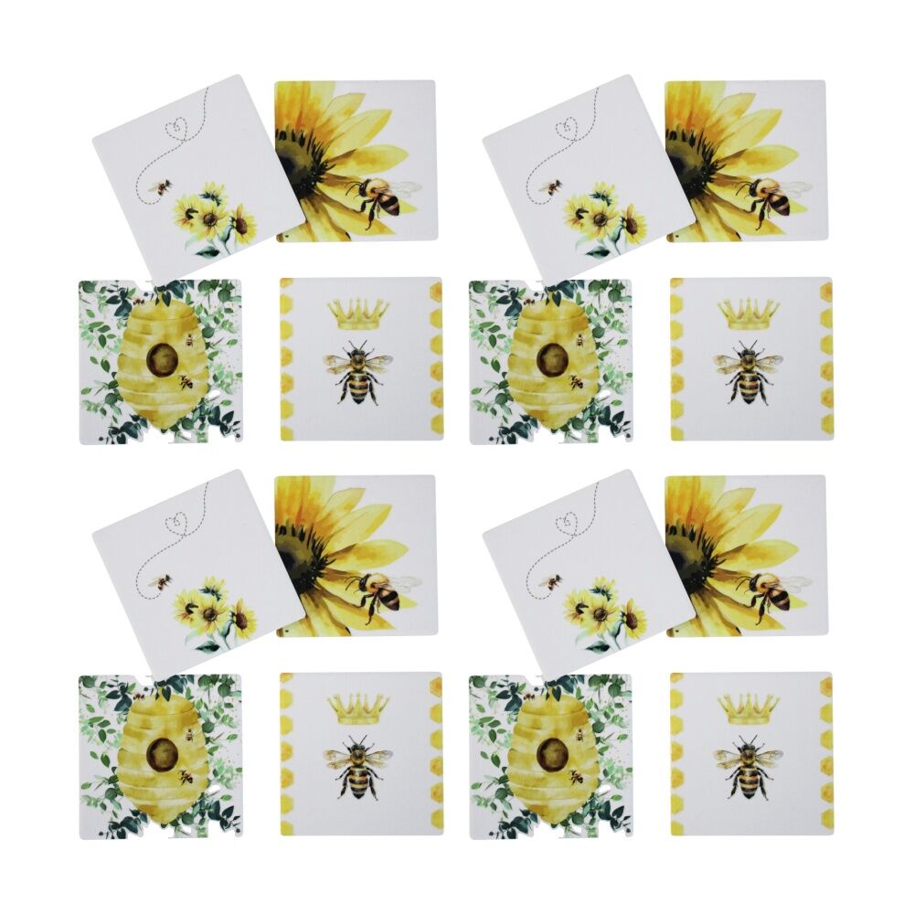4x 4pc LVD Decorative Honey Bee Ceramic Square Drink Coasters Home Decor 10x10cm