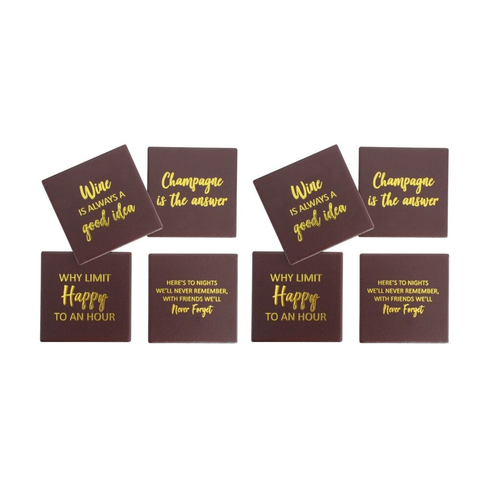 2x 4pc LVD Decorative Drink Ceramic Square Coasters Chocolate Brown 10x10cm