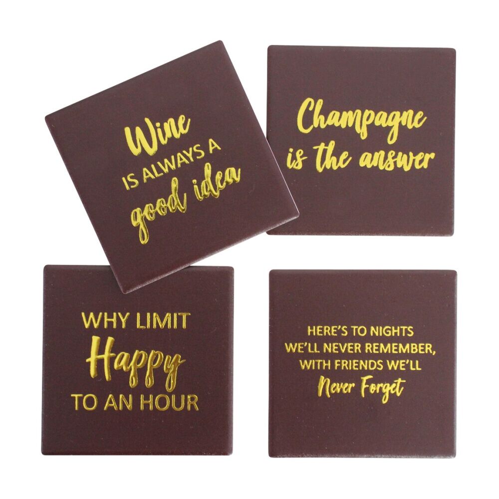 2x 4pc LVD Decorative Drink Ceramic Square Coasters Chocolate Brown 10x10cm