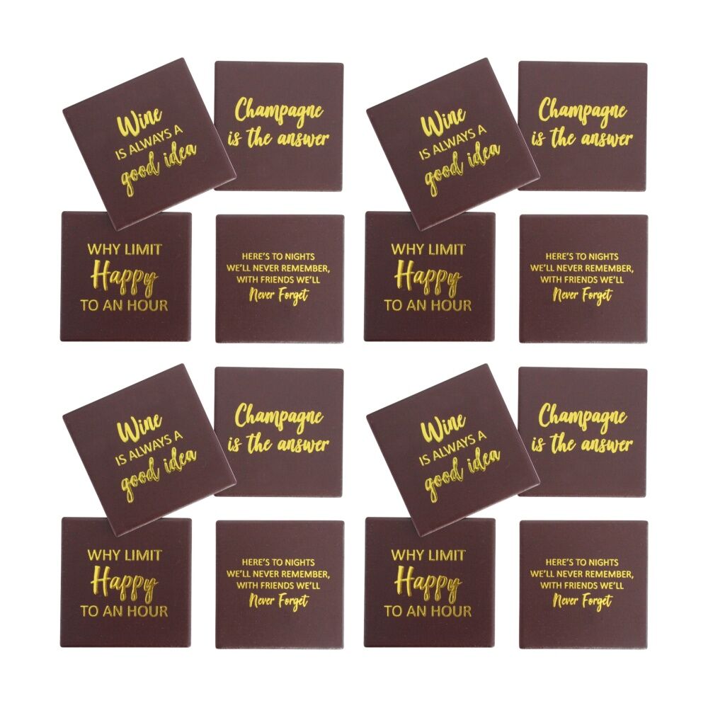 4x 4pc LVD Decorative Drink Ceramic Square Coasters Chocolate Brown 10x10cm