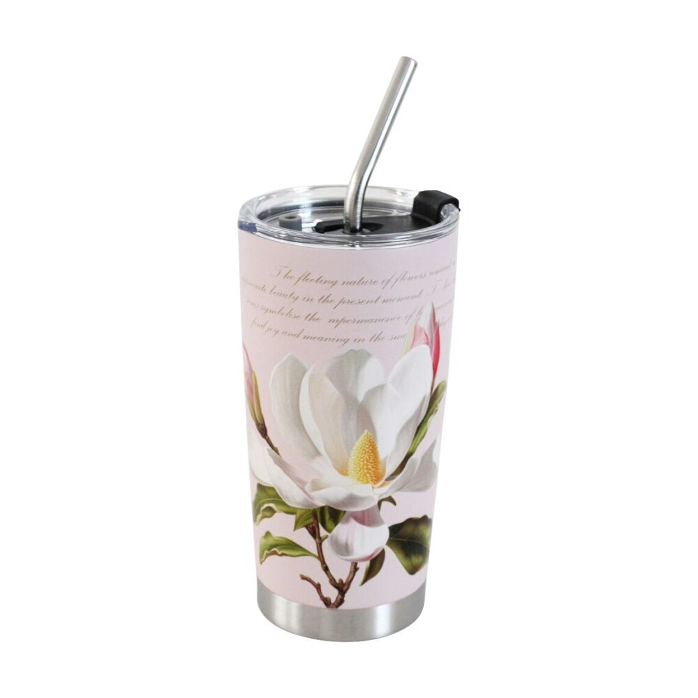 2x 3pc LVD Straw Drink Cup Set W/ Magnolia & Straw-Cleaning Brush 600ml