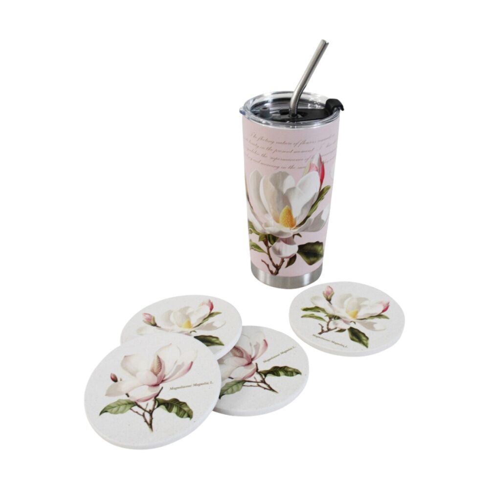 2x 3pc LVD Straw Drink Cup Set W/ Magnolia & Straw-Cleaning Brush 600ml