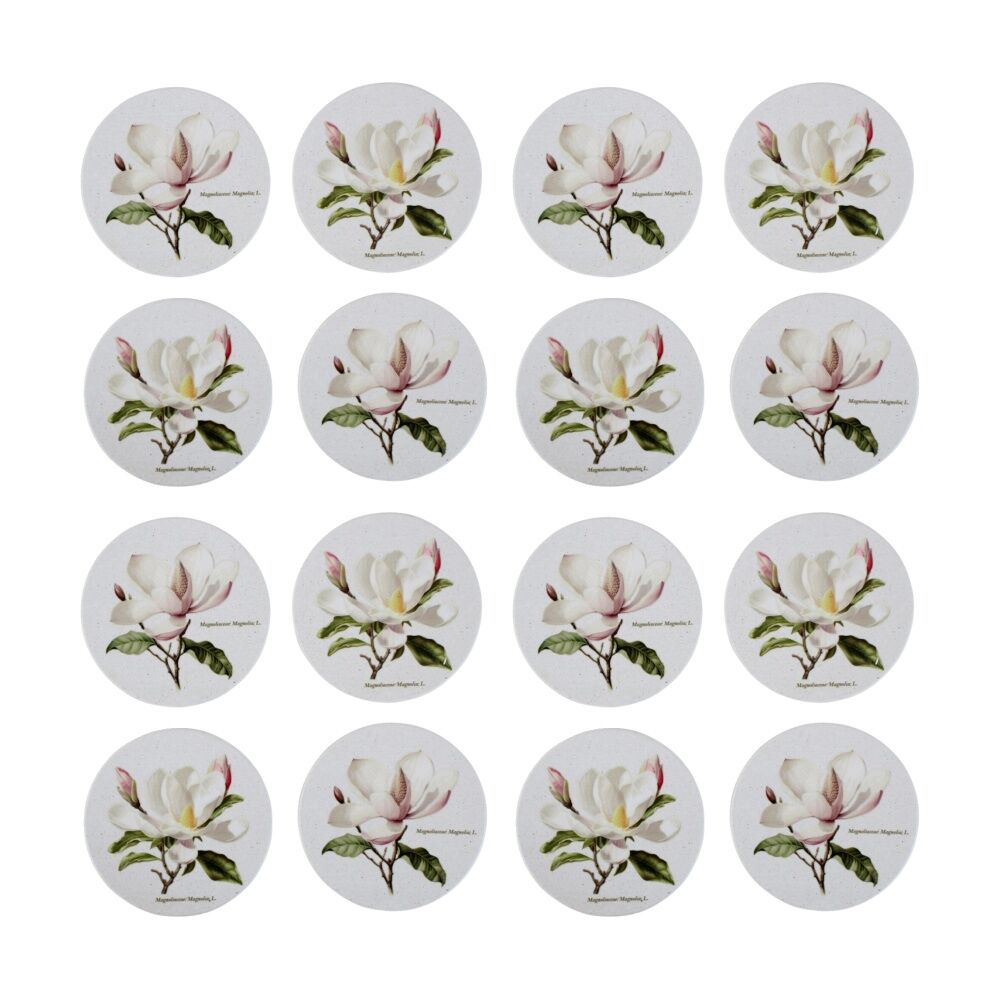 4x 4pc LVD Decorative Botanical Magnolia Ceramic Round Drink Coasters 10x10cm