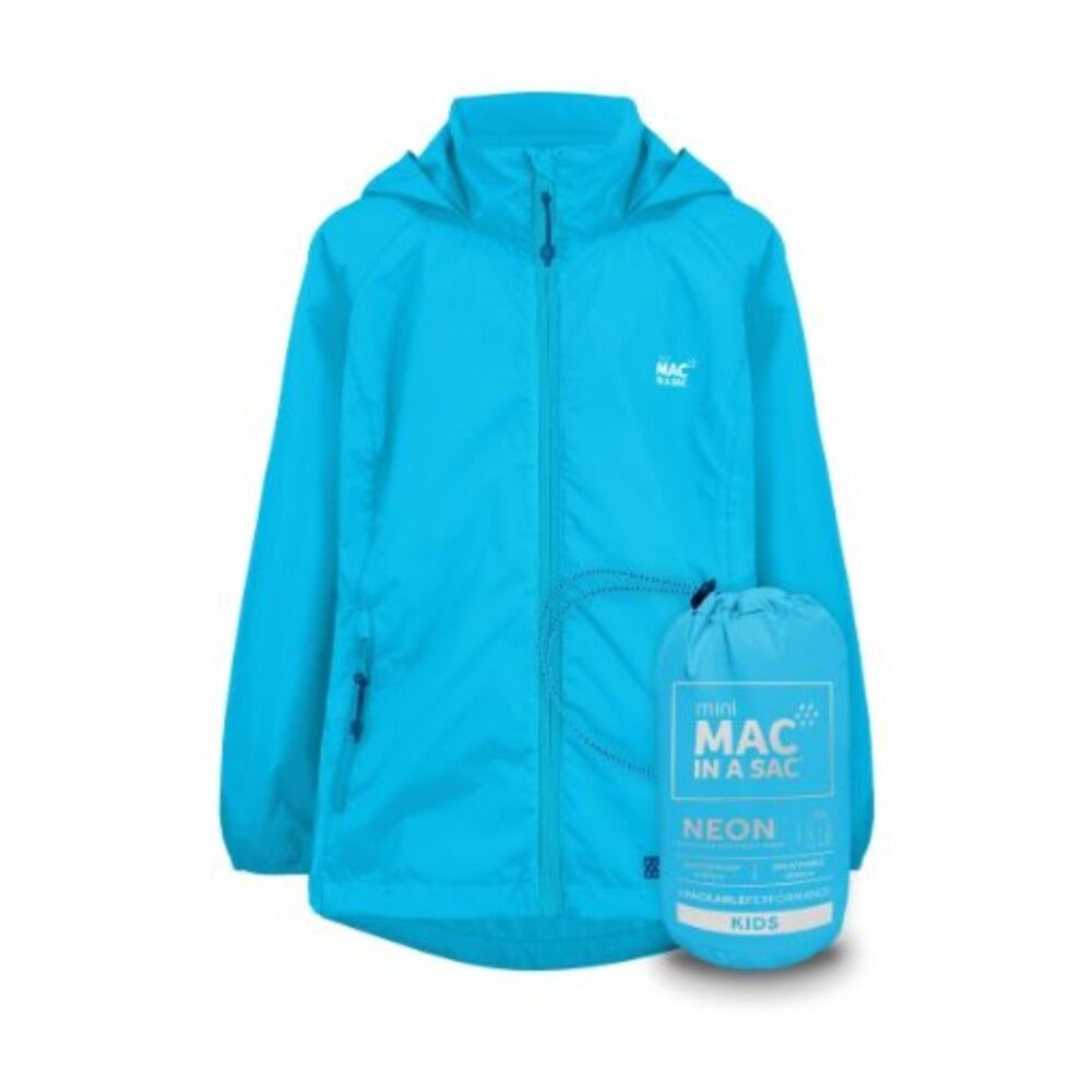 Mac In A Sac Kids Mini Neon 2 Packable Jacket Waterproof Blue