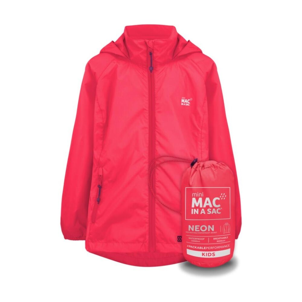 Mac In A Sac Kids Mini Neon 2 Packable Jacket Waterproof Melon