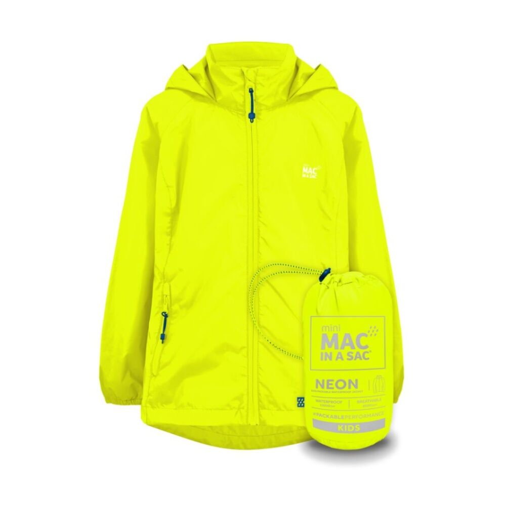 Mac In A Sac Kids Mini Neon 2 Packable Jacket Waterproof Yellow