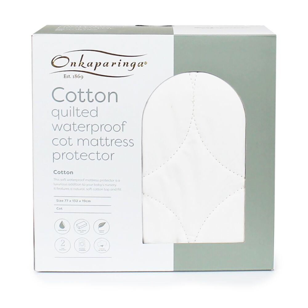Onkaparinga Cotton Quilted Waterproof Baby Cot Mattress Protector 77x132x19 cm