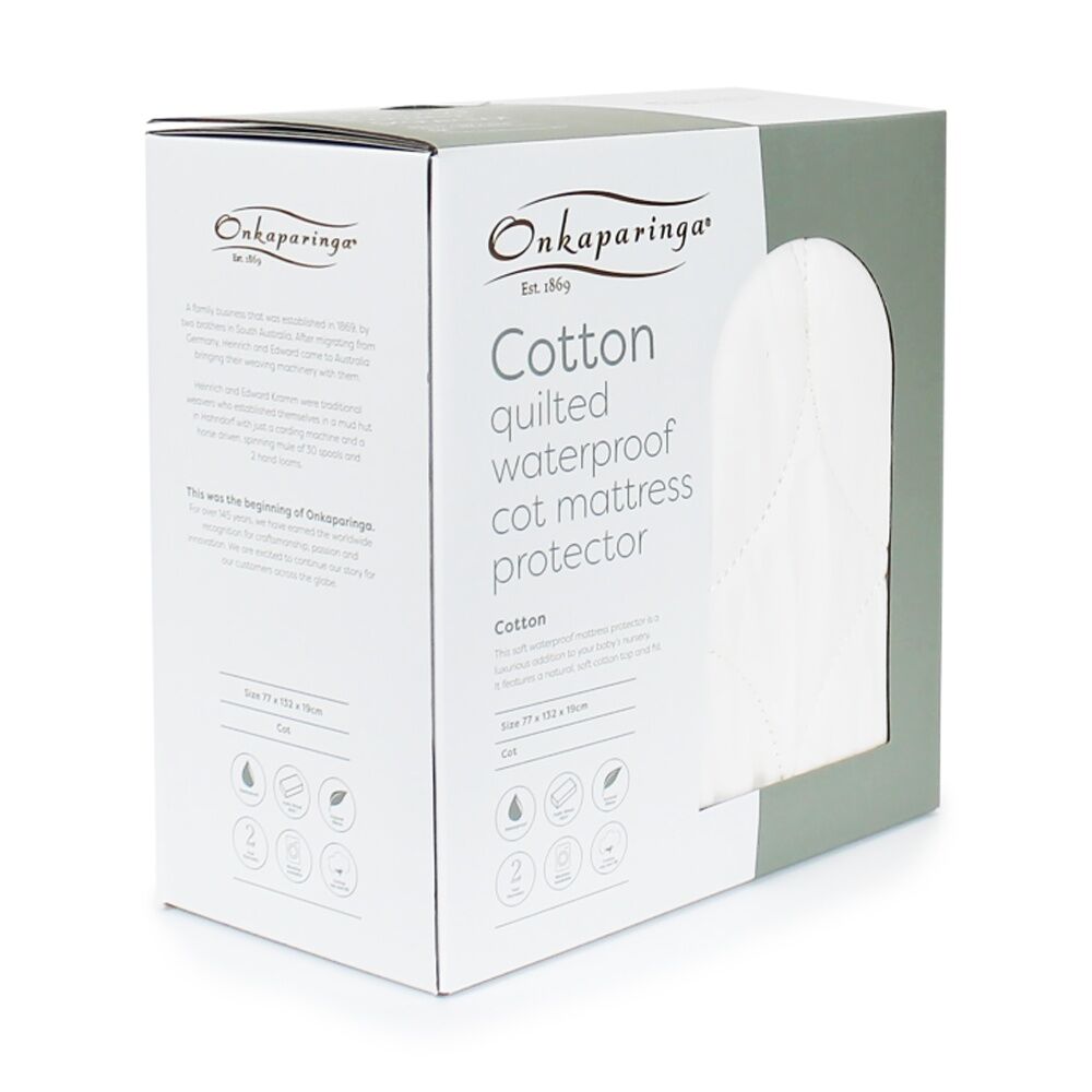 Onkaparinga Cotton Quilted Waterproof Baby Cot Mattress Protector 77x132x19 cm