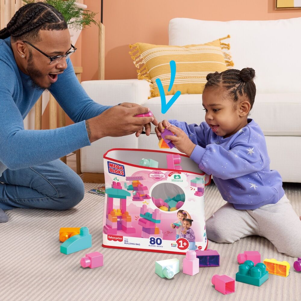 2x 80pc All Brands Toys Mega Bloks Big Building Bag Blocks Kids/Toddler Pink 1y+