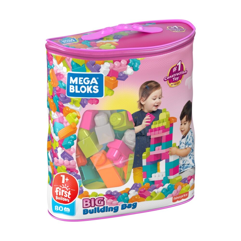 2x 80pc All Brands Toys Mega Bloks Big Building Bag Blocks Kids/Toddler Pink 1y+